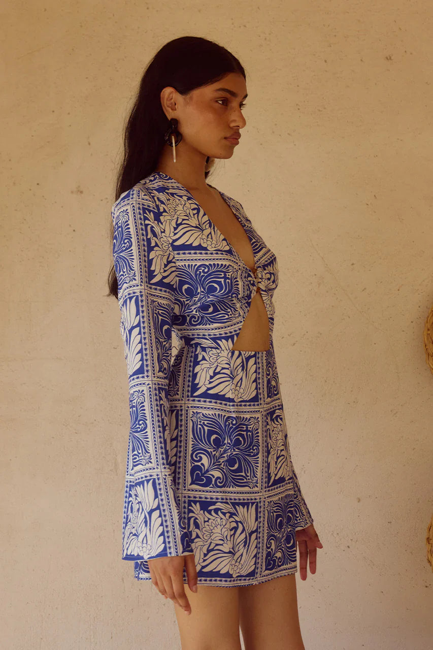 ELKA SLEEVED MINI DRESS - HAVANNA NAVY
