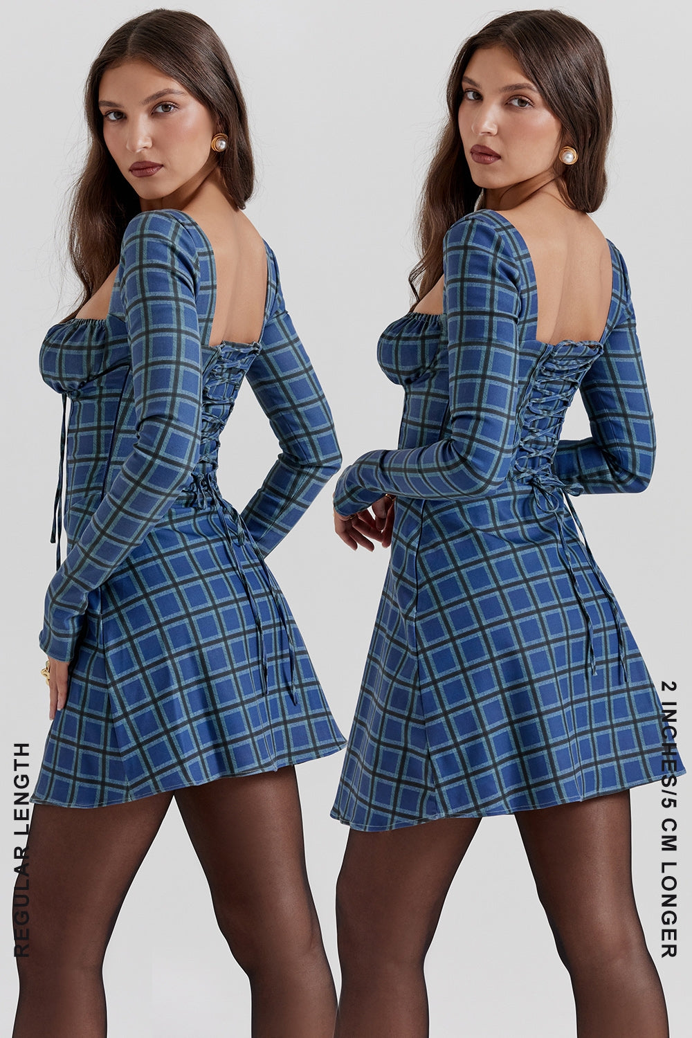 blue tartan corset mini dress