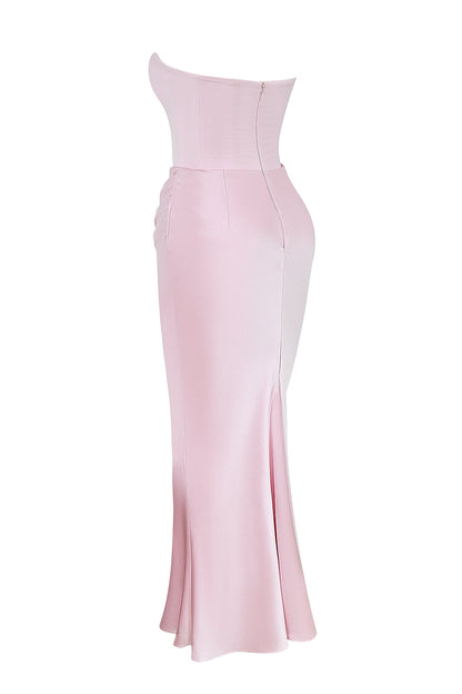rose shadow strapless corset maxi dress
