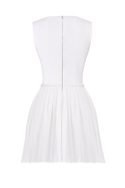 white pleated mini dress