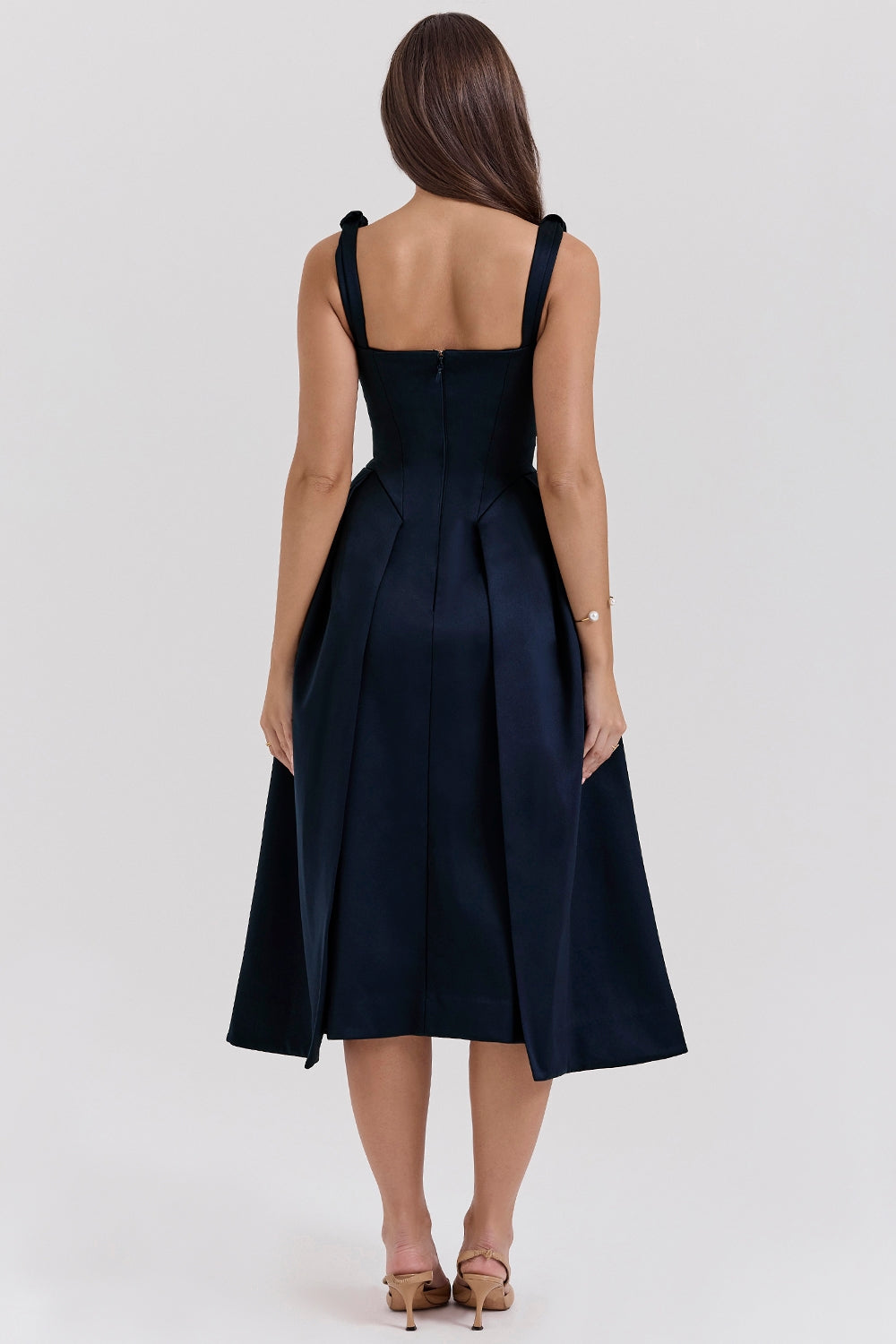midnight twist strap satin midi dress - sale