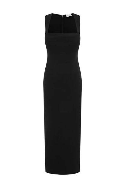 KODY SQUARE NECK MIDI DRESS - BLACK
