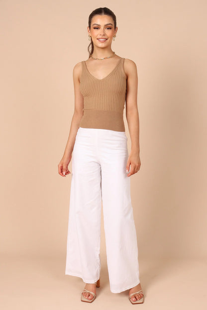 Gemma V Neck Tank Top - Camel