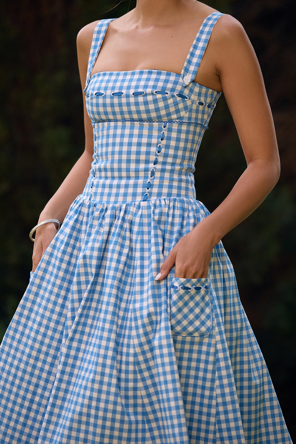 regatta blue gingham midi sundress