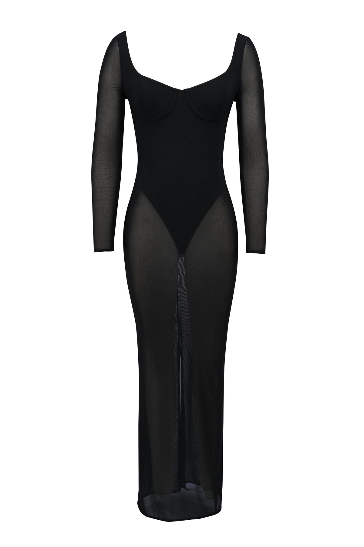 black mesh maxi dress with bodysuit