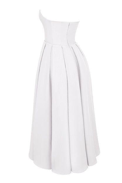 white strapless midi sundress