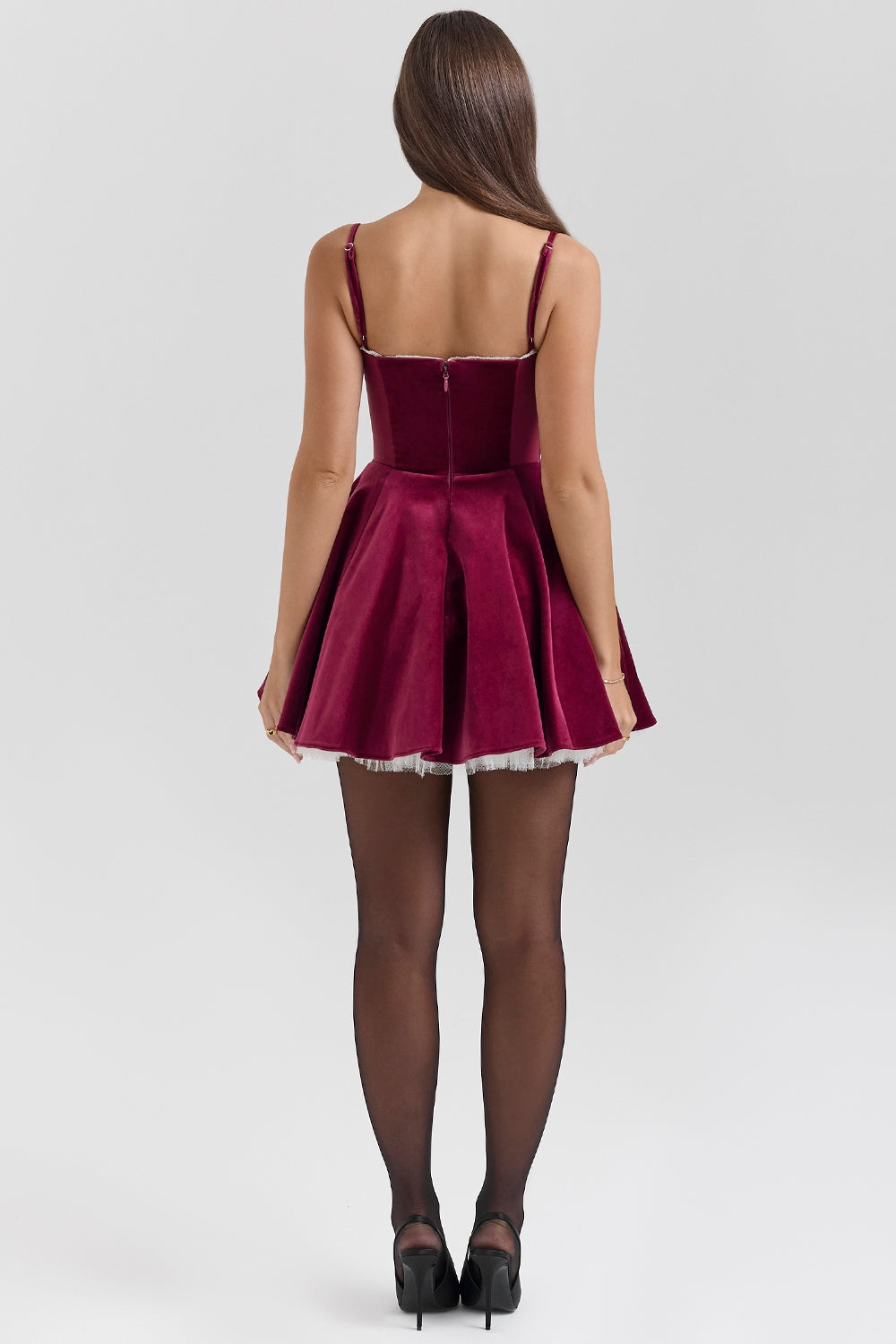 burgundy velvet tulle mini dress