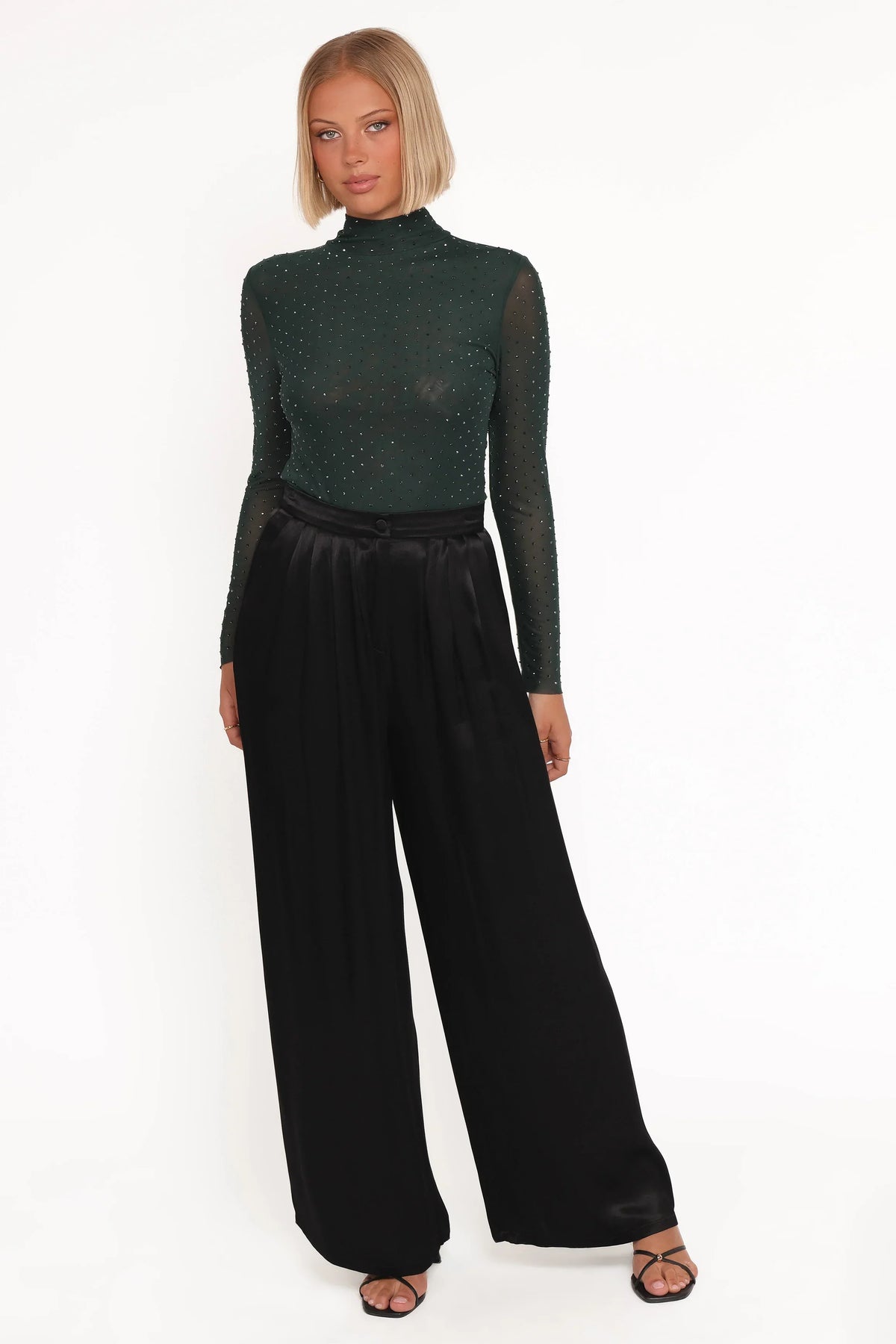 Alejandra Embellished Mesh Top - Hunter Green