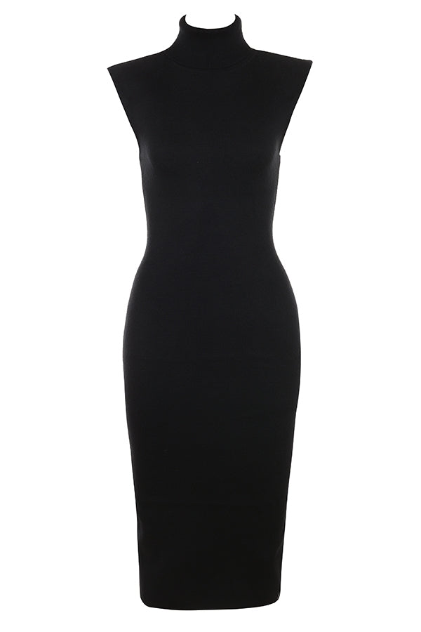 black cashmere blend turtle neck midi dress