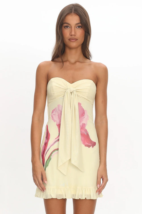 Evandra Sweetheart Neckline Strapless Mini Dress Lemon
