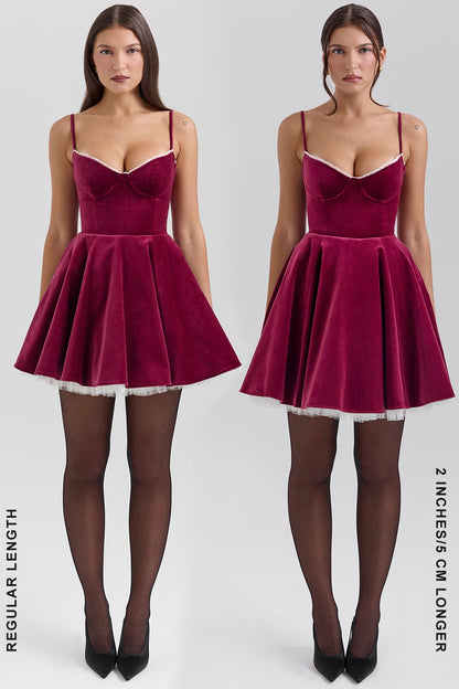 burgundy velvet tulle mini dress