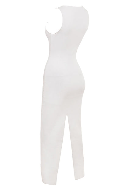 white sleeveless maxi dress