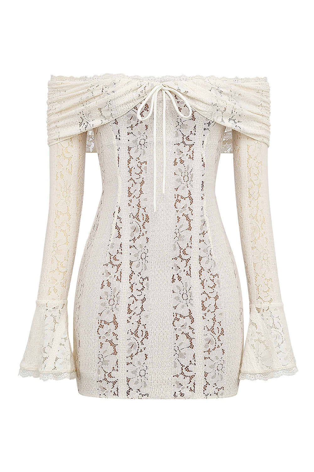 vintage cream floral lace off shoulder mini dress