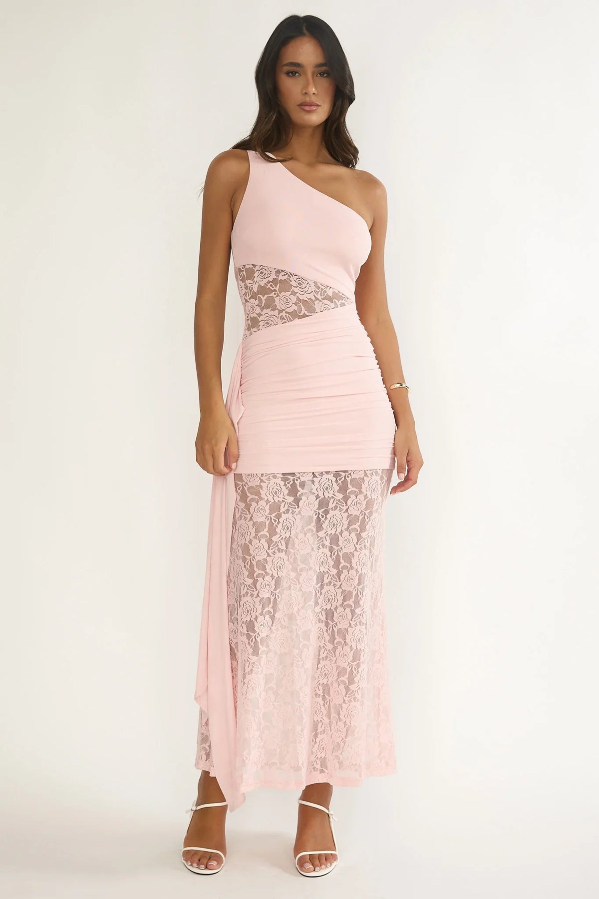 Luli Waist Sash Halter Maxi Dress Lace Pink