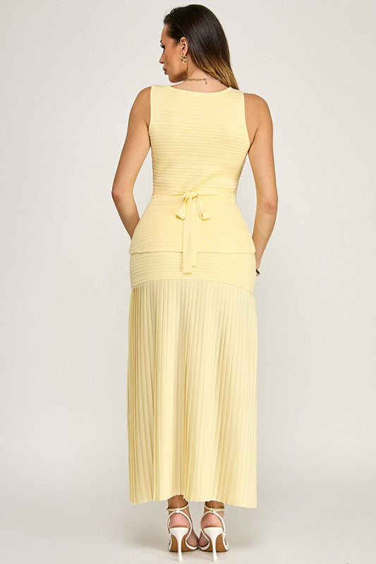 Elegant Muse Pleated Maxi Skirt Set - Yellow
