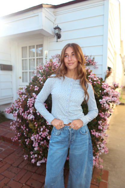 Allie Pointelle Knit Top in Grey
