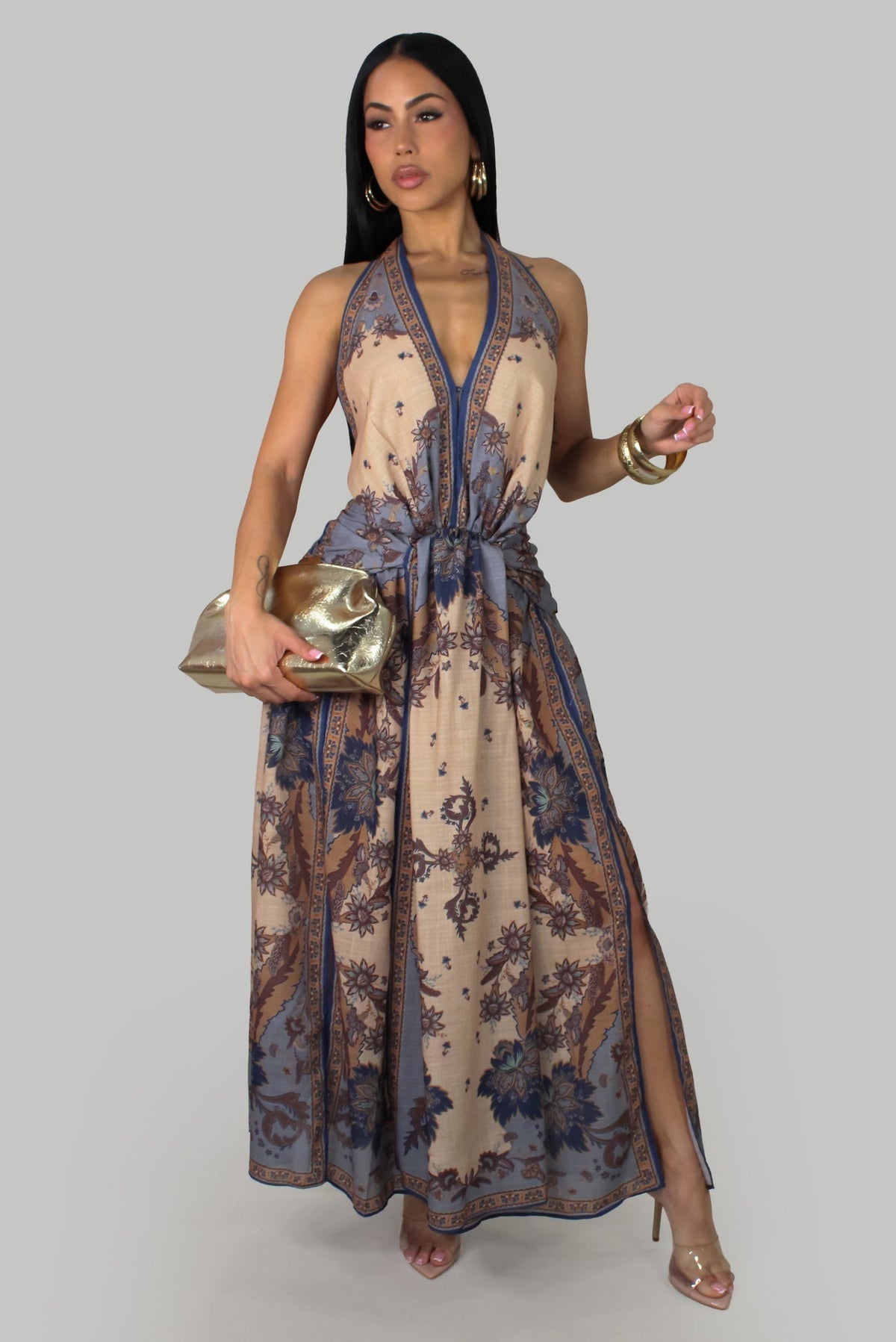 Bohemian Escape Open-Back Maxi Dress - Blue Multi