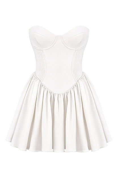 white strapless corset mini dress
