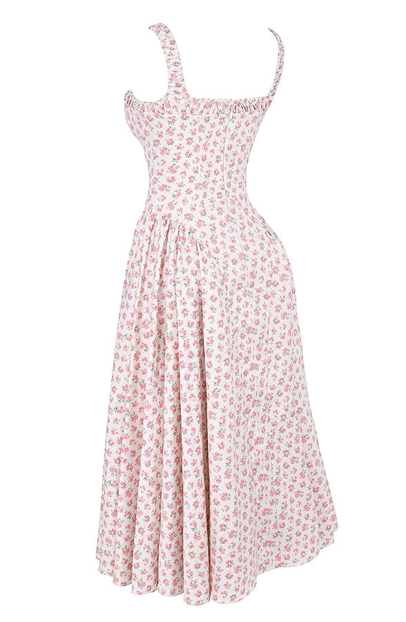 white rosebud print cotton midi sundress