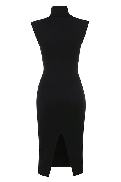 black cashmere blend turtle neck midi dress