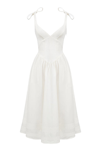 white pin tuck cotton midi sundress
