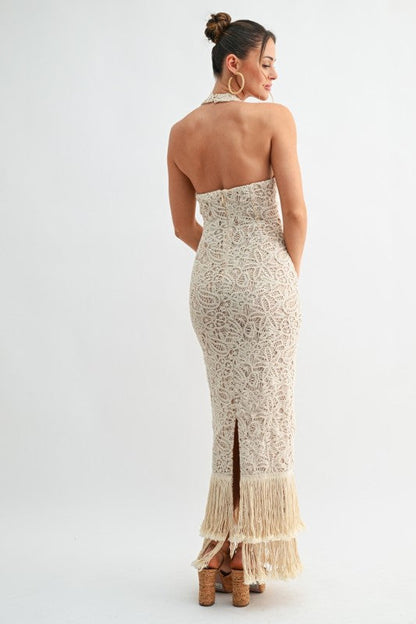Isla Fringe Crochet Maxi Dress - Natural
