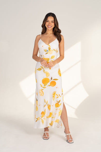 Anita Lemon Print Midi Dress