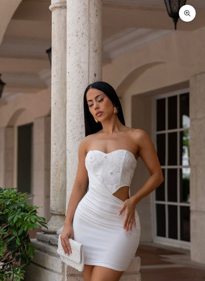 Ethereal Sculpted Draped Mini Dress - White