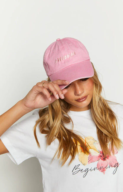 Beginning Boutique Pink Washed Cap