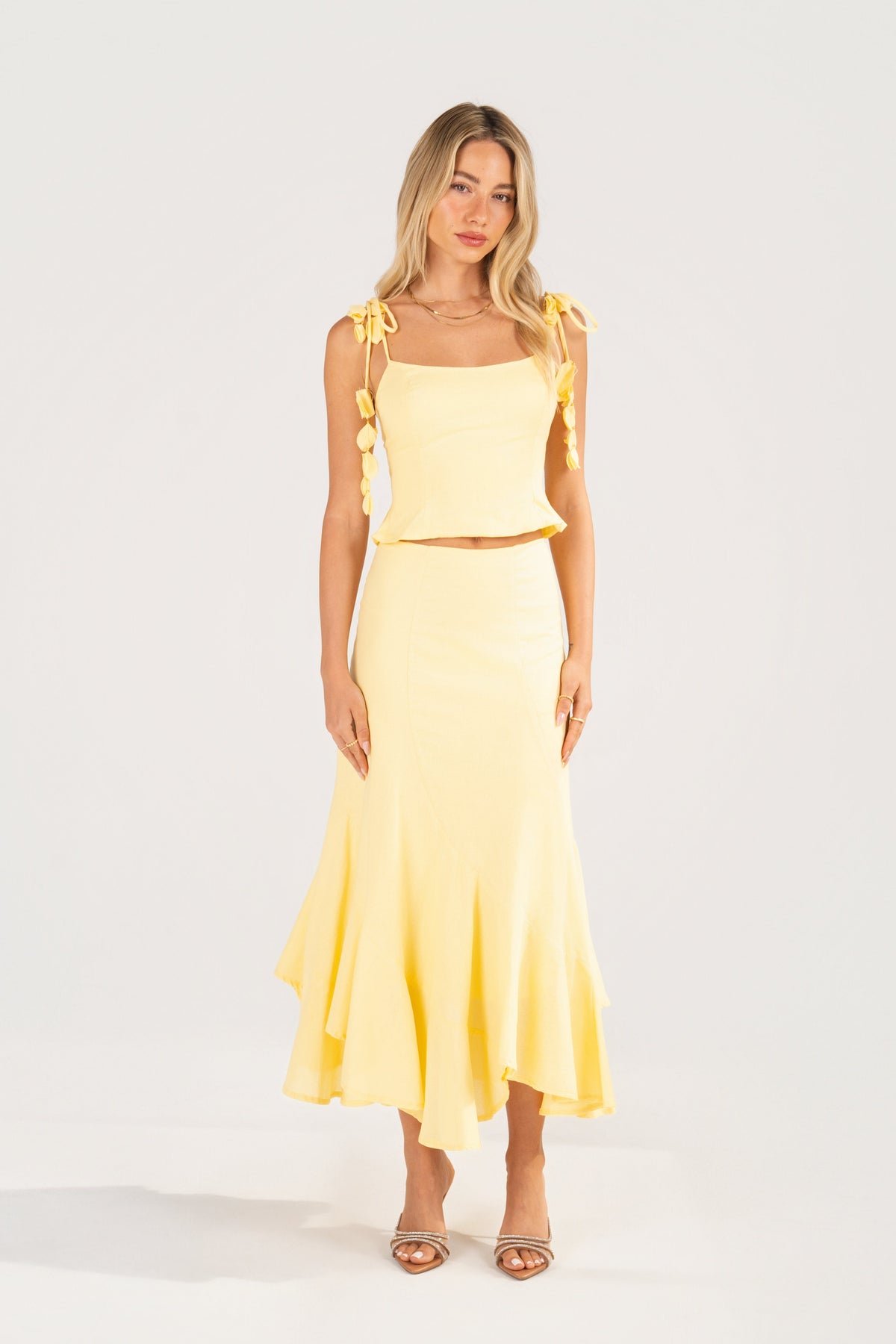 Belle Two Piece Set - Cropped Top with Petals & Maxi Skirt