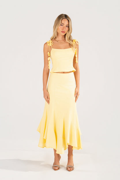 Belle Two Piece Set - Cropped Top with Petals & Maxi Skirt