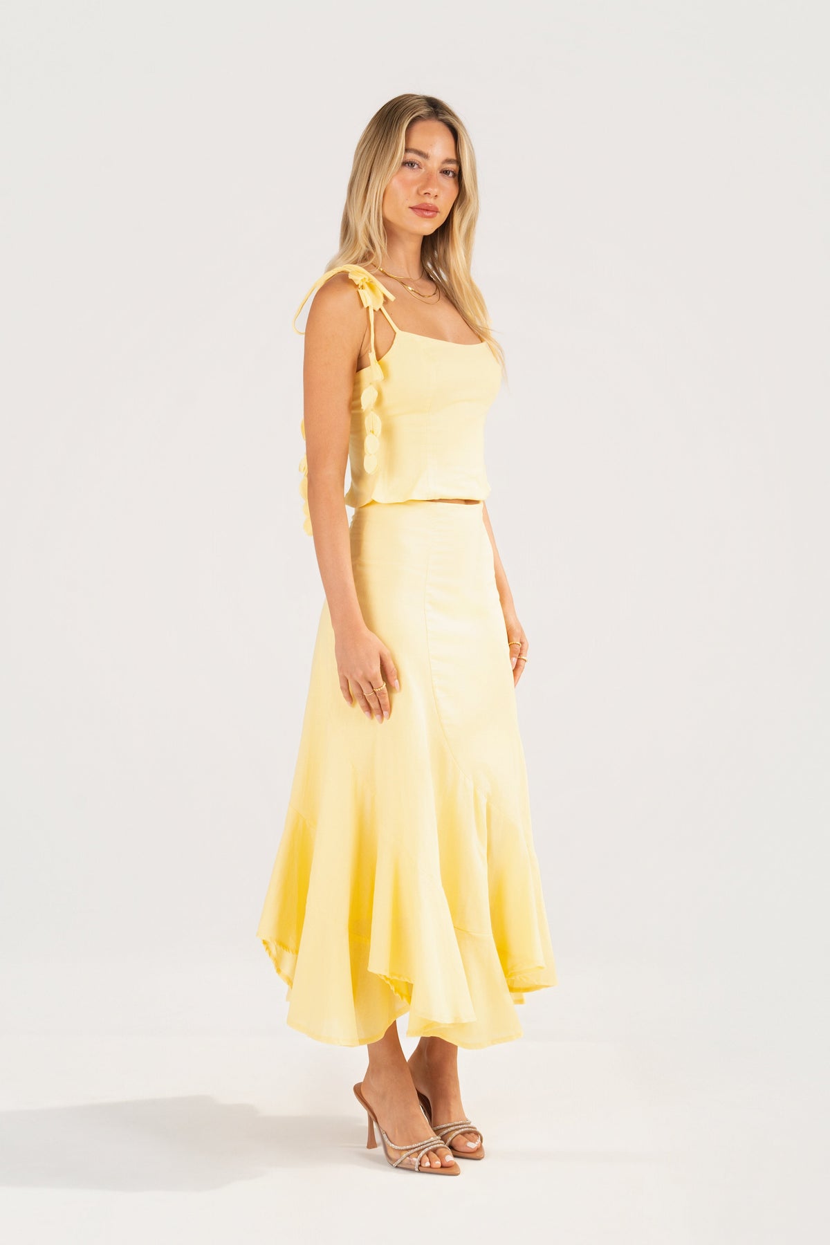 Belle Two Piece Set - Cropped Top with Petals & Maxi Skirt