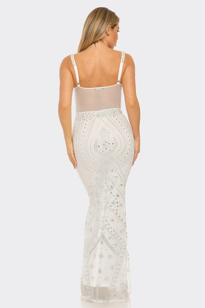 Crystal Cascade Rhinestone Gown- White