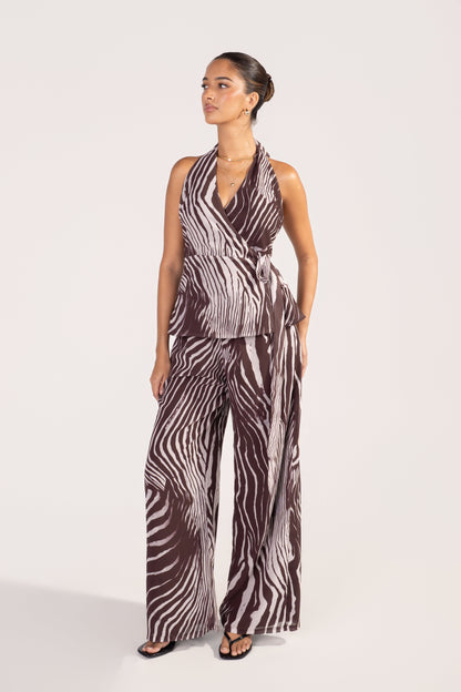 Callan Zebra Print Set - Halter Top & Wide Leg Pants