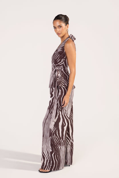 Callan Zebra Print Set - Halter Top & Wide Leg Pants