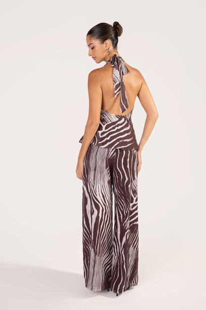 Callan Zebra Print Set - Halter Top & Wide Leg Pants