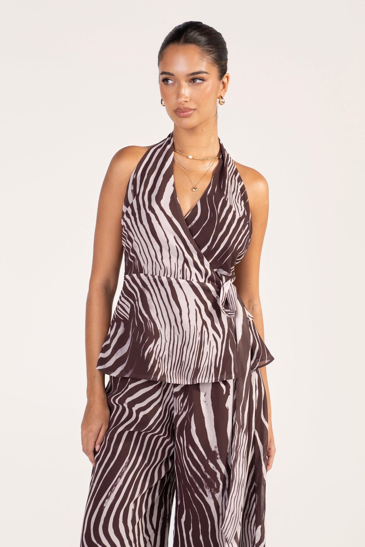 Callan Zebra Print Set - Halter Top & Wide Leg Pants