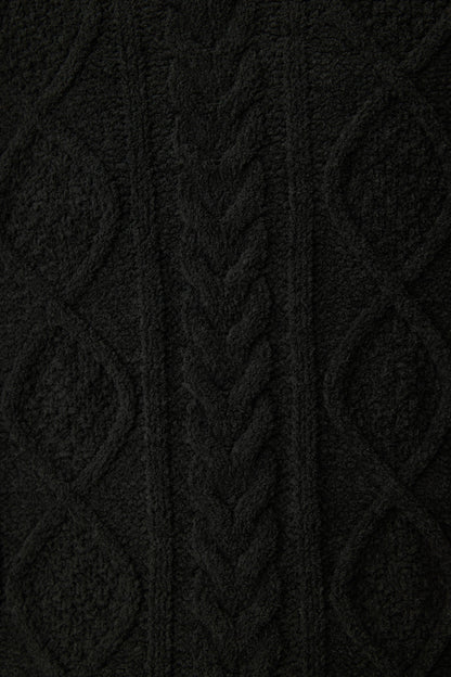 Chenille Cable Knit Black Slippers