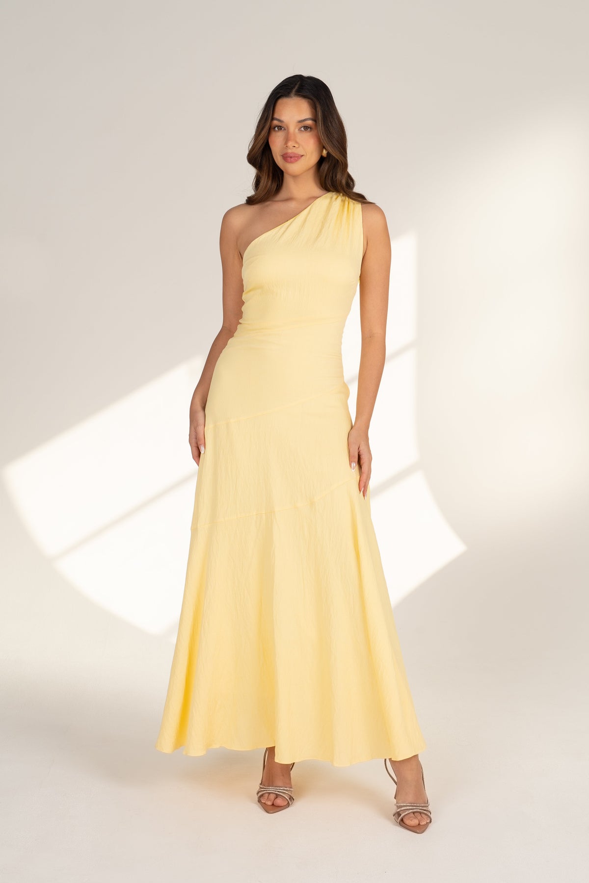 Cindy One-Shoulder Yellow Midi Dress