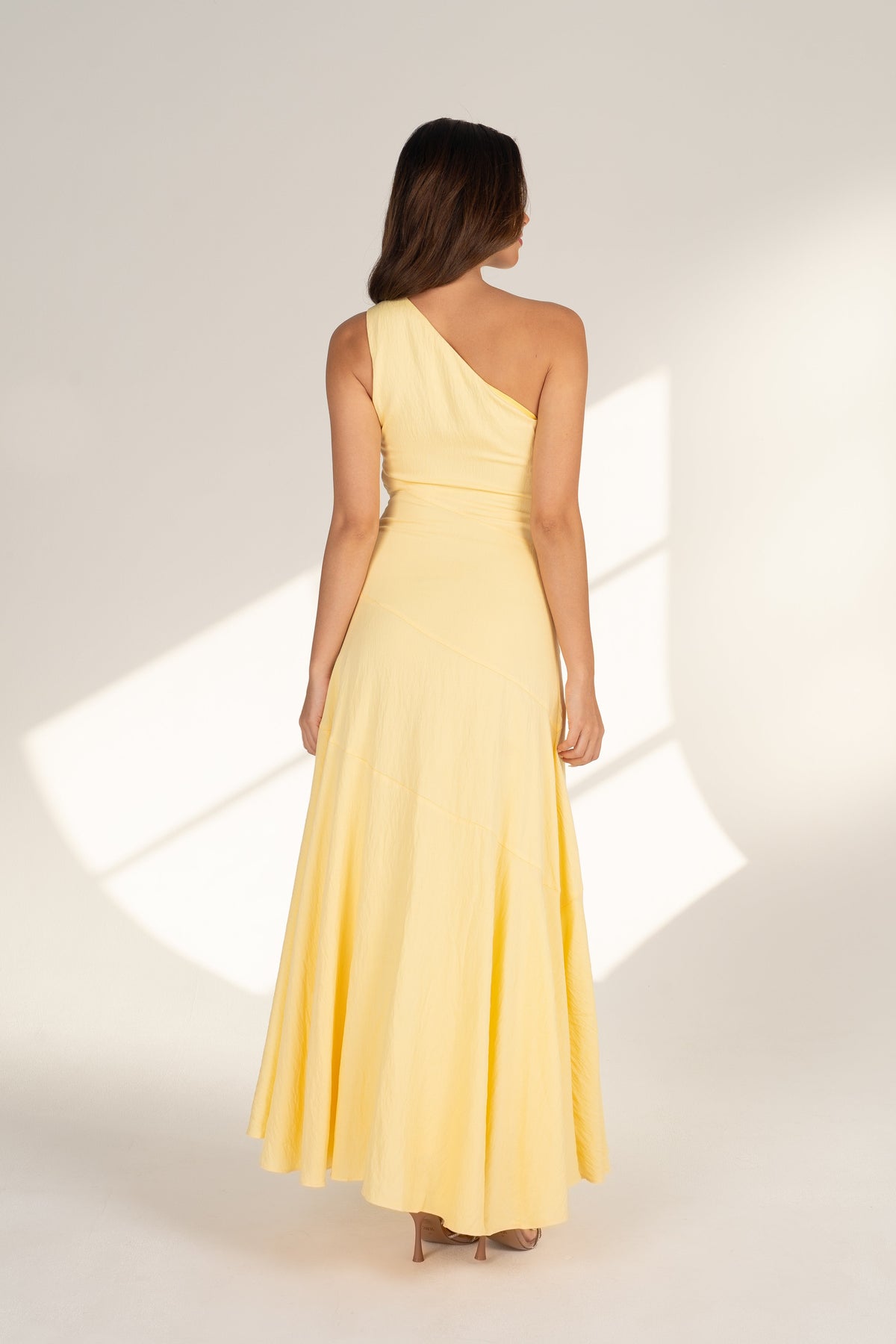 Cindy One-Shoulder Yellow Midi Dress