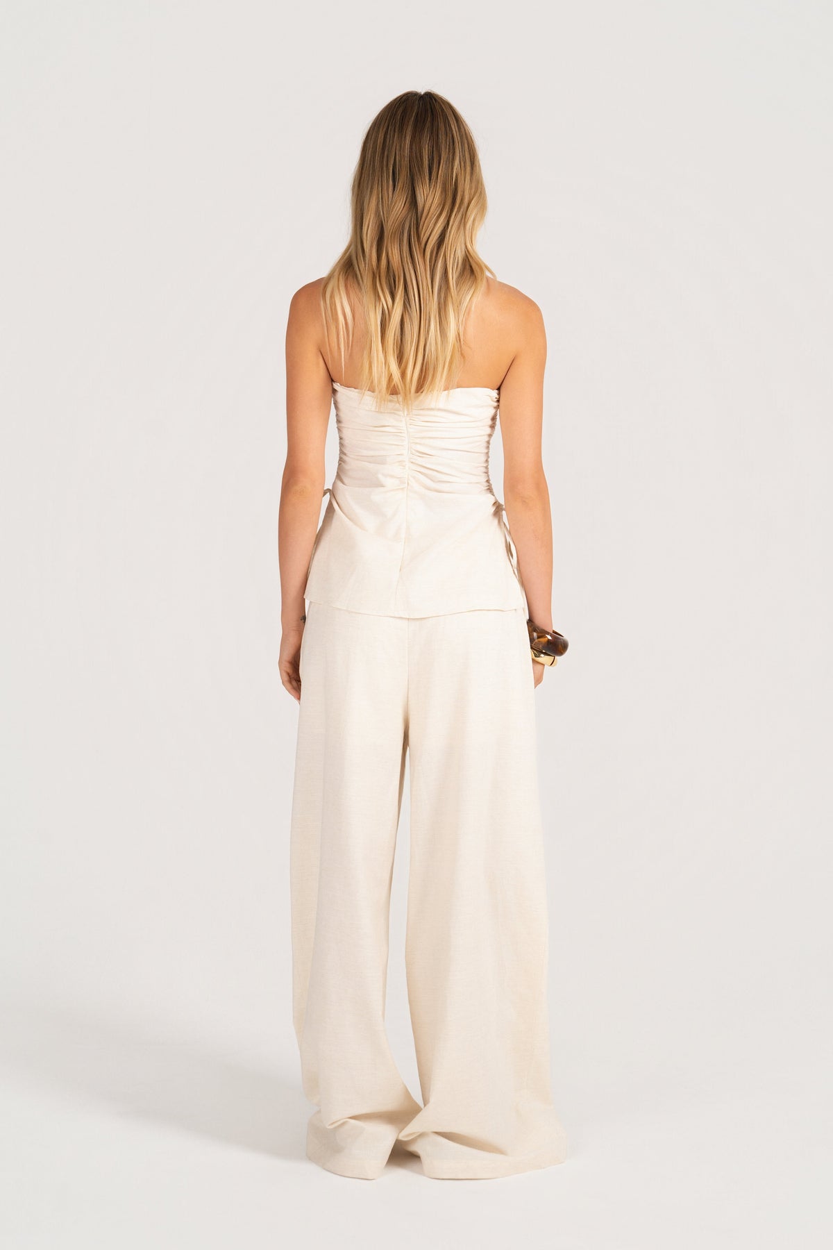 Corrine Set - Strapless Side-Ruched Top with Wide-Leg Pants
