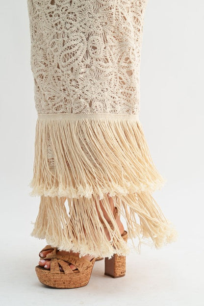 Isla Fringe Crochet Maxi Dress - Natural