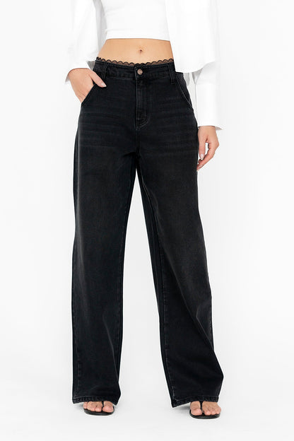 Della Lace Trim Baggy Jeans