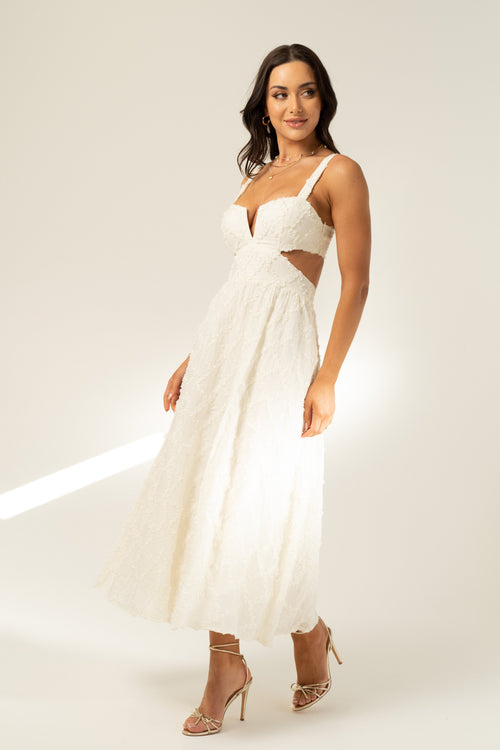 Bree Waist Cut-Out White Maxi Dress