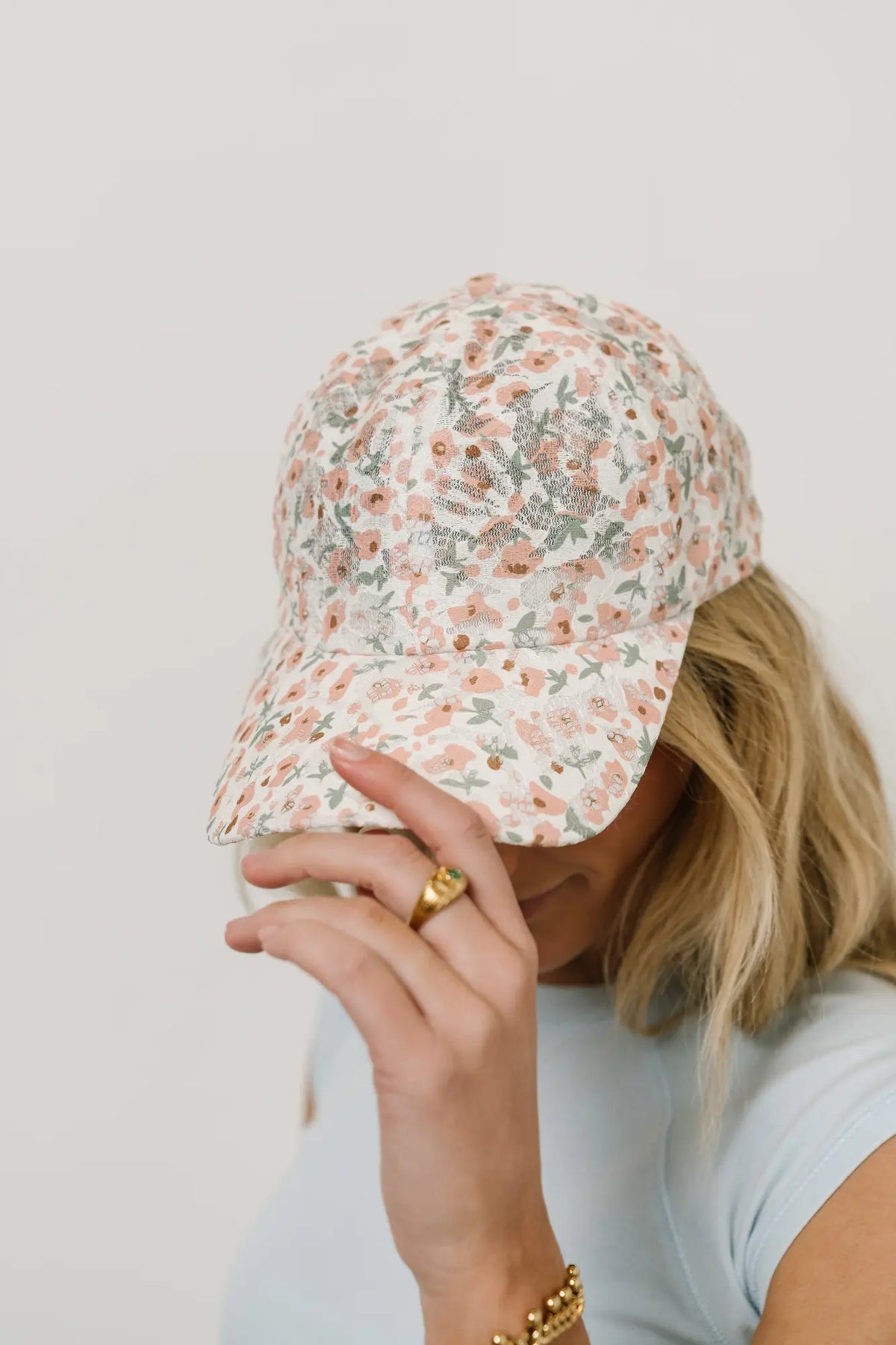Floral Baseball Cap in Peach