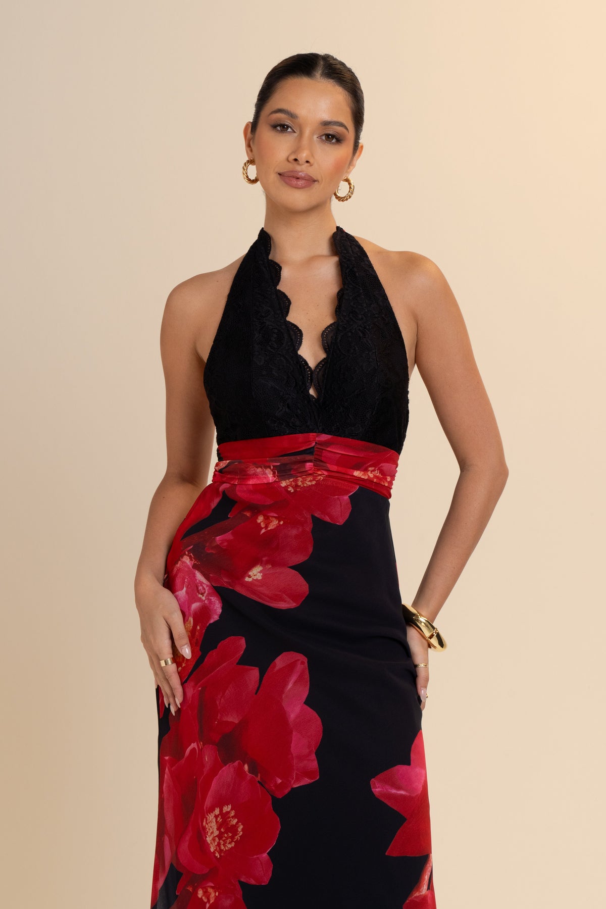 Heather Black Halter Neck Maxi Dress