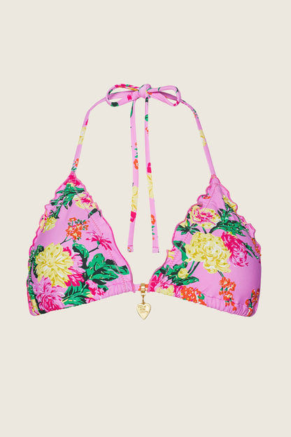 PJS x PQ Swim Dahlia Embroidered Lettuce Edge Triangle Top