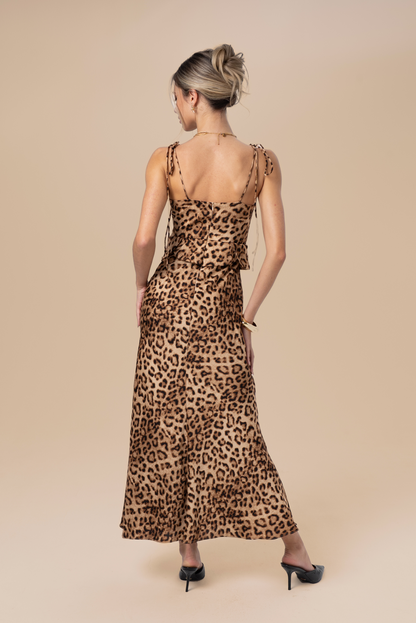 Darcy Leopard Print Midi Dress with Tie Straps