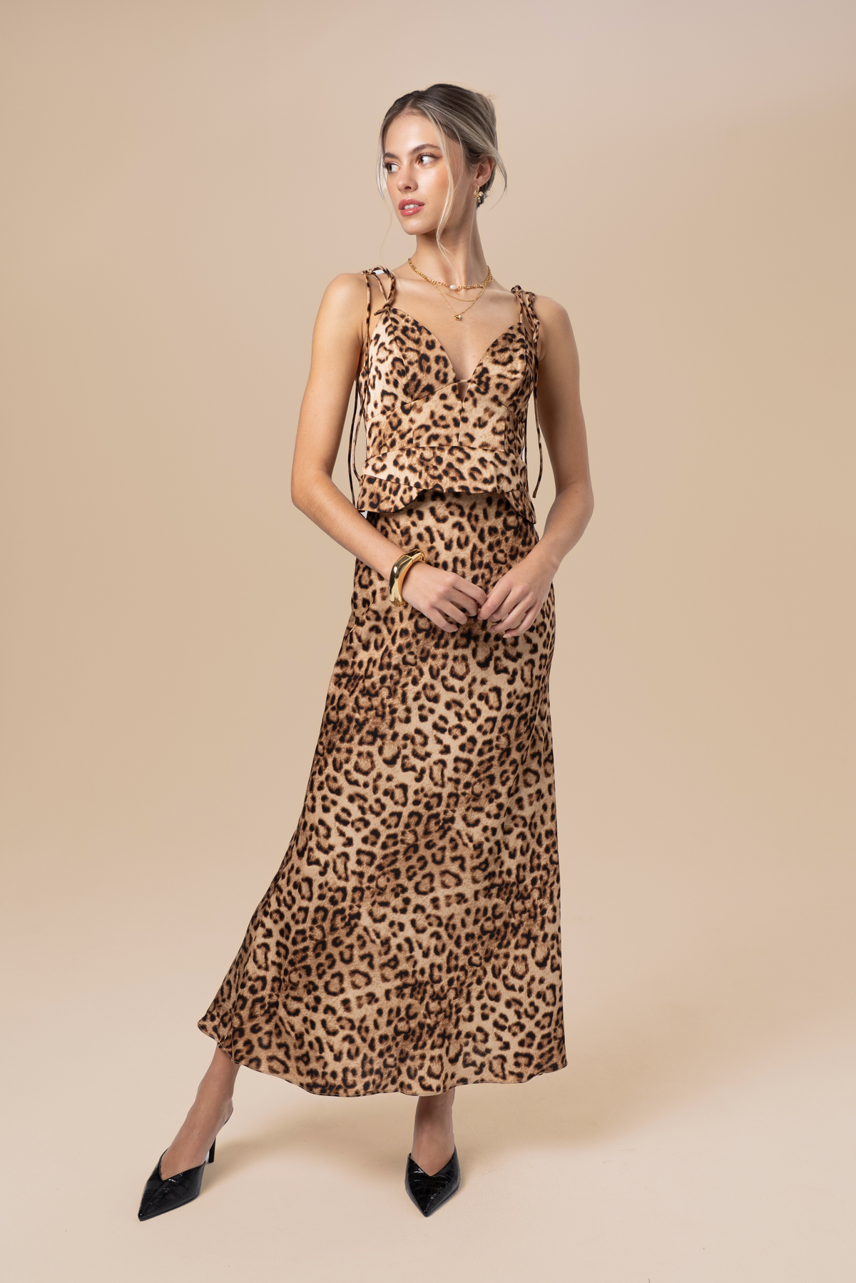 Darcy Leopard Print Midi Dress with Tie Straps