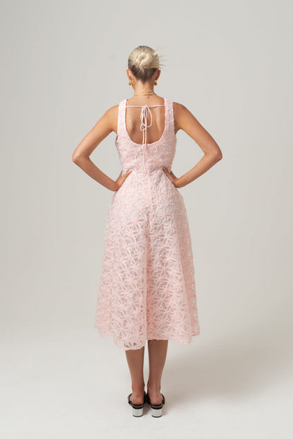 Angelina Soft Pink Midi Dress with Back Tie